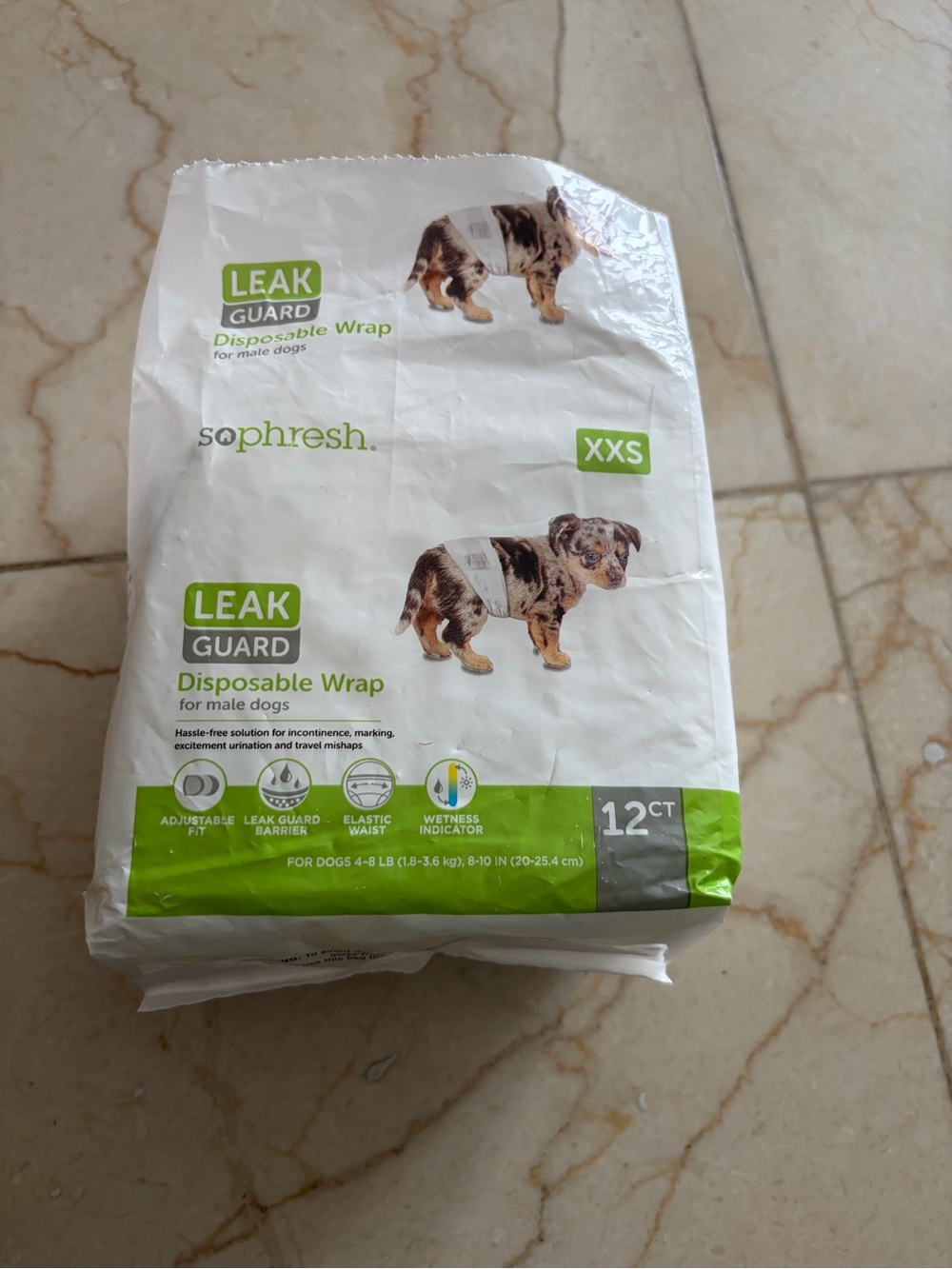 Leak Guard Disposable Wrap for Male Dogs - XXS White (12 ct)